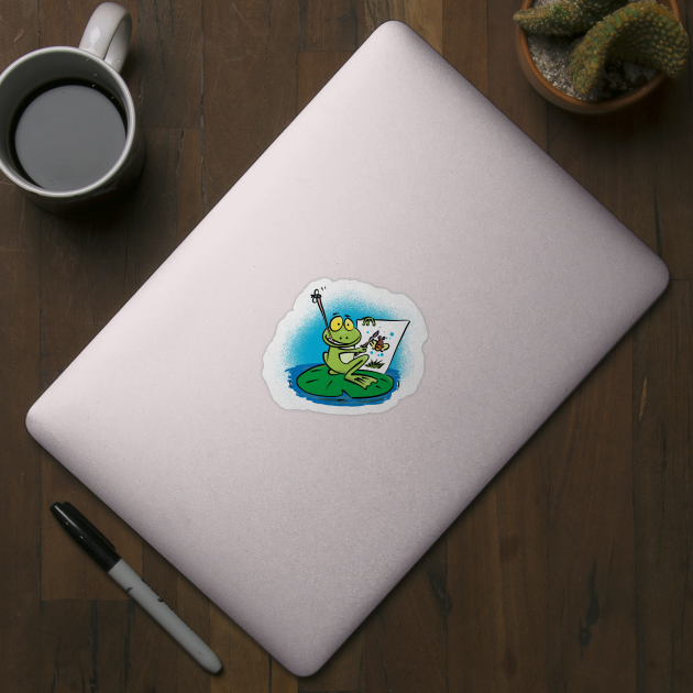 Cute funny green frog cartoon illustration by FrogFactory